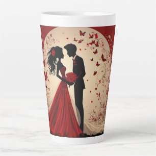 Romantic Red Wedding Silhouette of Bride and Groom Latte Mug