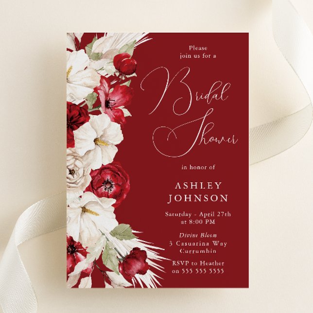 Romantic Red & White Floral Bridal Shower Invitation (Creator Uploaded)