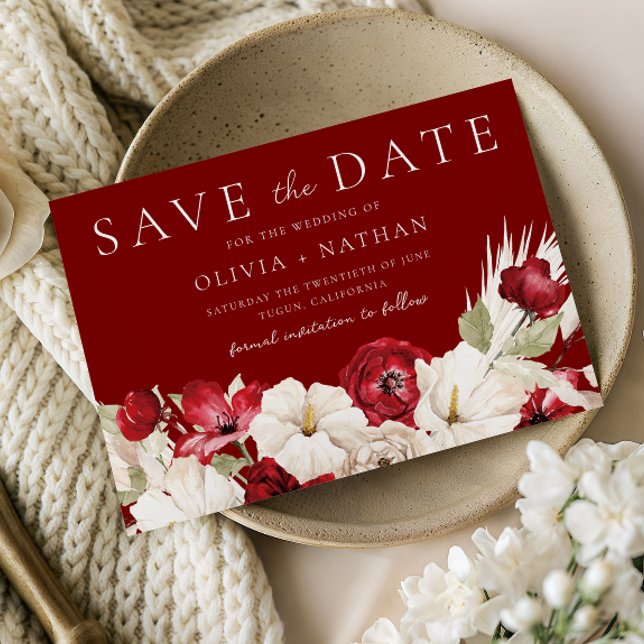 Romantic Red & White Flowers Wedding  Save The Date (Creator Uploaded)