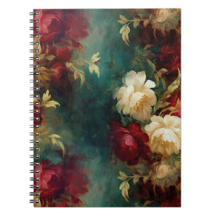 Romantic Red White Green Flowers Notebook