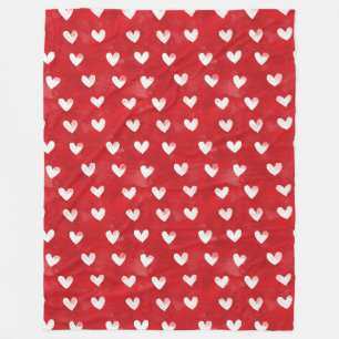 Romantic Red White Hearts Fleece Blanket