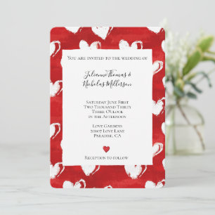 Romantic Red White Hearts Wedding Invitation