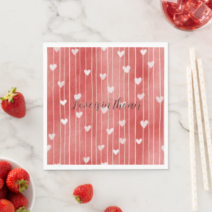 Romantic Red White Stripes Hearts Love Napkin
