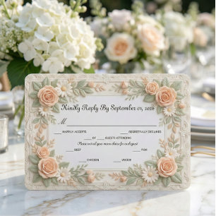 Romantic Regency Garden Peach Rose RSVP Card