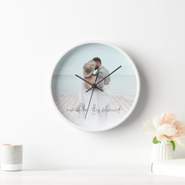 Romantic Remember This Moment Photo Newlywed Clock (Home)