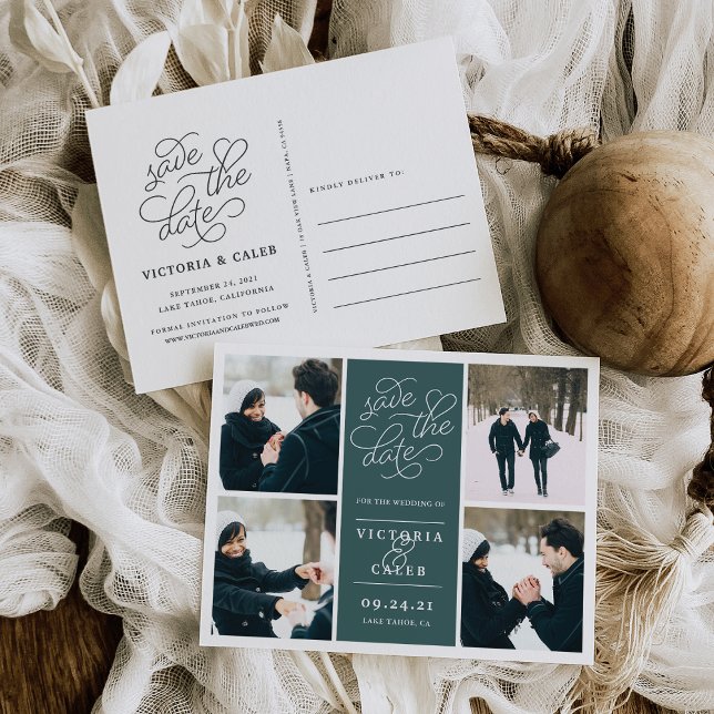 Romantic Request | Photo Collage Save the Date Announcement Postcard (Creator Uploaded)