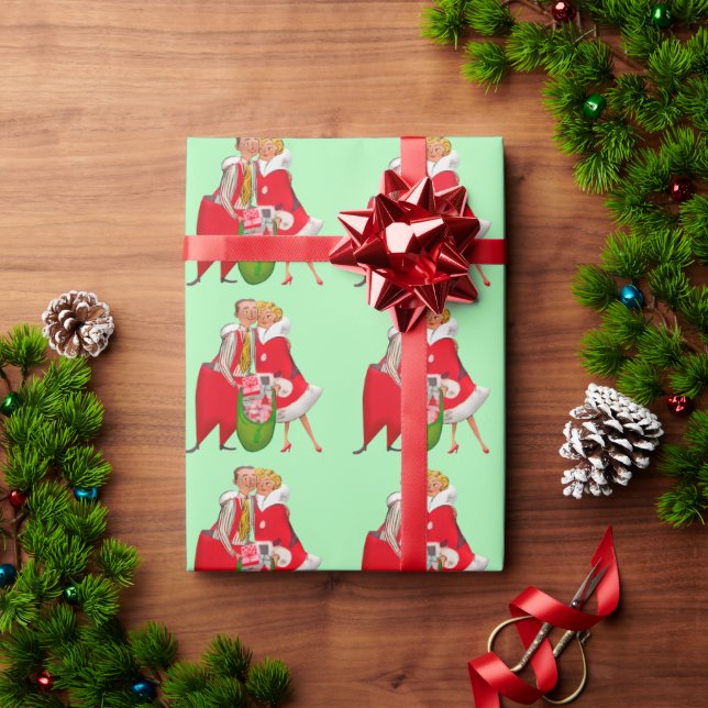 ROMANTIC RETRO CHRISTMAS COUPLE WRAPPING PAPER (Holiday Gift)