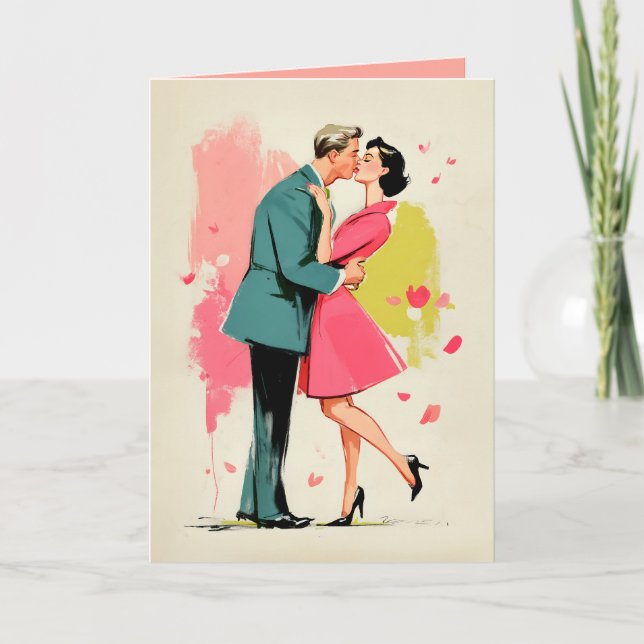 Romantic Retro Couple Kiss Card (Front)