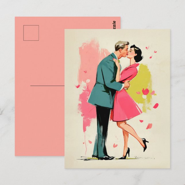 Romantic Retro Couple Kiss Postcard (Front/Back)