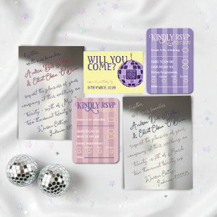 Romantic Retro Disco Party QR Code RSVP Wedding Card