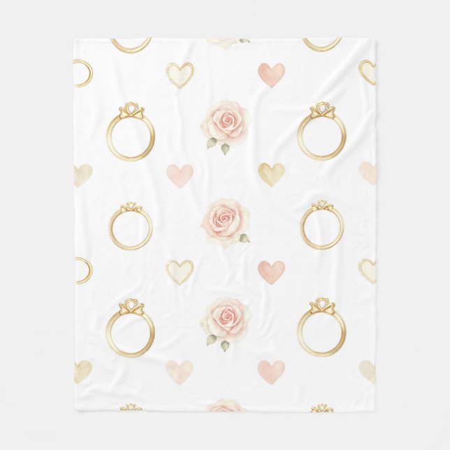 Romantic Rings and Roses Seamless Pattern Fleece Blanket (Front)