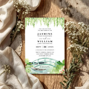 Romantic River Landscape Rustic QR Code Wedding Invitation