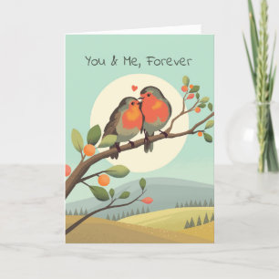 Romantic Robins on a Tree Branch Valentines Day Holiday Card