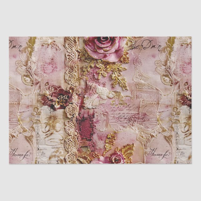 Romantic Rococo Dusty Rose Antique Lace  Tissue Paper (Front)