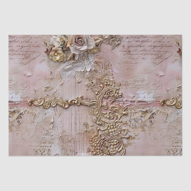 Romantic Rococo Dusty Rose Antique Lace  Tissue Paper (Front)