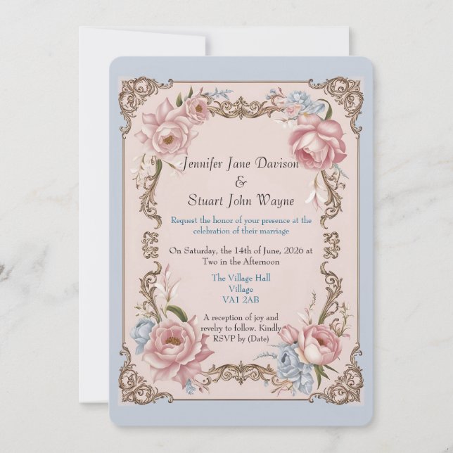 Romantic Rococo Floral Wedding Invitation (Front)