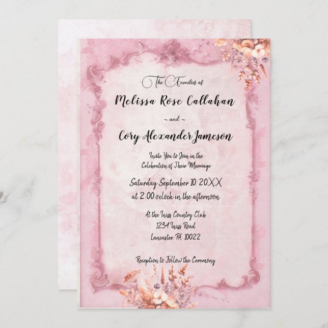 Romantic Rococo Style Floral Wedding Invitation (Front/Back)