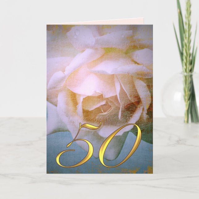 Romantic Rose 50 text wedding anniversery card (Front)