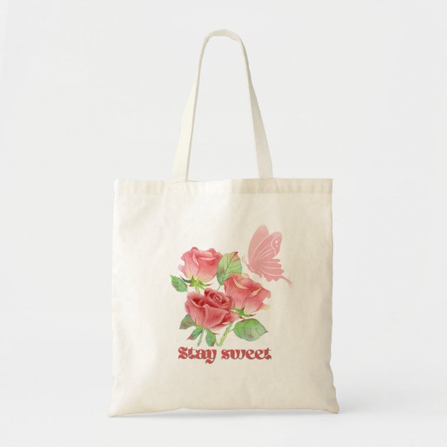 Romantic Rose Aesthetic Tote - Inspirational Gift Bag (Front)