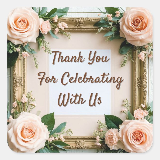 💐 Romantic Rose And Eucalyptus Wedding Art 💐 Square Sticker (Front)