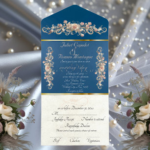 Romantic Rose Arc Borders & Calligraphy - Blue All In One Invitation