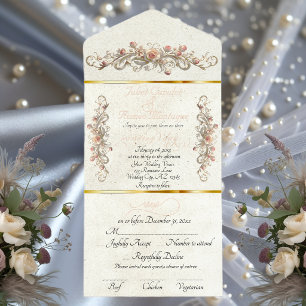 Romantic Rose Arc Borders & Calligraphy - Cream All In One Invitation