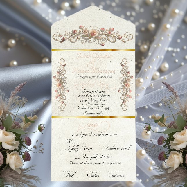 Romantic Rose Arc Borders & Calligraphy - Cream All In One Invitation (Creator Uploaded)