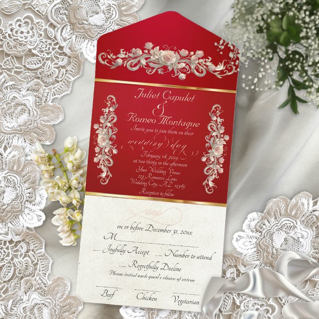 Romantic Rose Arc Borders & Calligraphy - Red All In One Invitation (Creator Uploaded)