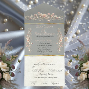 Romantic Rose Arc Borders & Calligraphy - Sage All In One Invitation