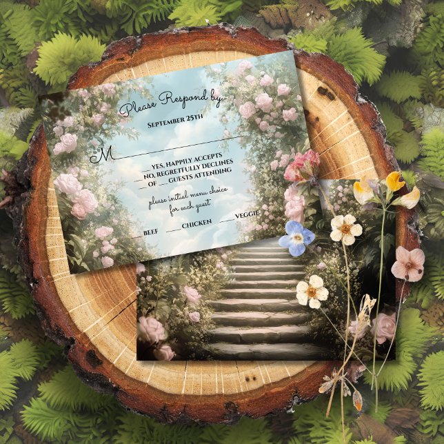 Romantic rose archway storybook wedding RSVP Invitation (Creator Uploaded)