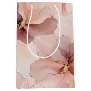 Romantic Rose Blush Pink Gold Floral Medium Gift Bag