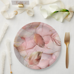 Romantic Rose Blush Pink Gold Leaf Bridal Shower Paper Plate