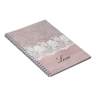 Romantic Rose Blush Pink White Lace Floral Notebook