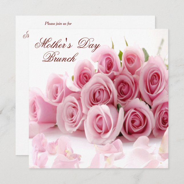 Romantic Rose Bouquet & Petals Mothers Day Invitation (Front/Back)