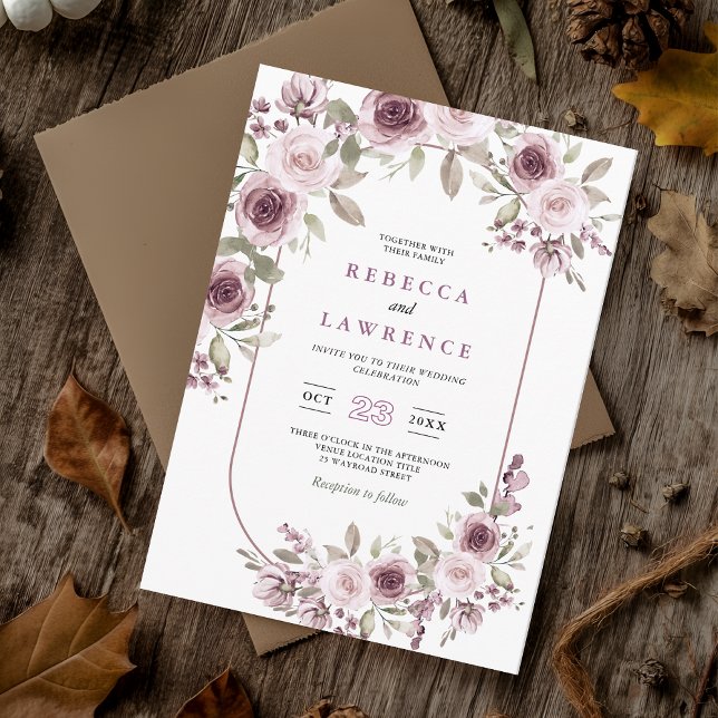 Romantic rose burgundy botanical wedding invitation (Creator Uploaded)