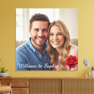 Romantic Rose Custom Couple Photo Anniversary Gift Canvas Print