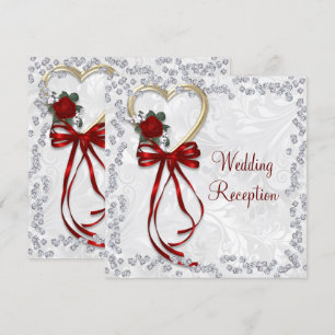 Romantic Rose, Diamonds & Red Ribbon Wedding Invitation