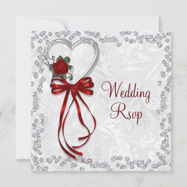 Romantic Rose, Diamonds & Ribbon Wedding RSVP (Front)