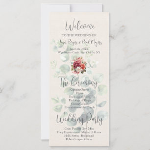 Romantic Rose Floral Eucalyptus Wedding Program