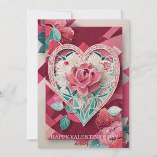 Romantic Rose Floral Heart Valentines Day Card
