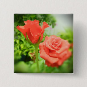 Romantic Rose Flowers 15 Cm Square Badge