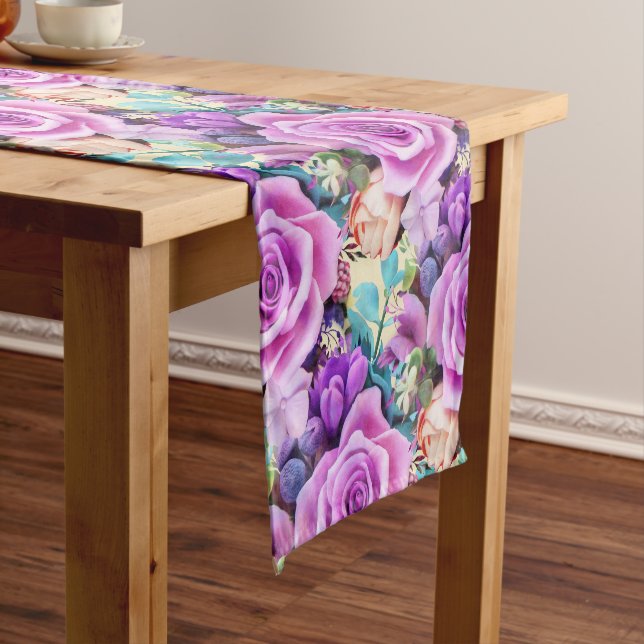 Romantic Rose Flowers Garden Short Table Runner (In Situ)