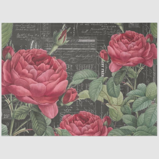 Romantic Rose French Ephemera Collage Tissue Paper (Front)