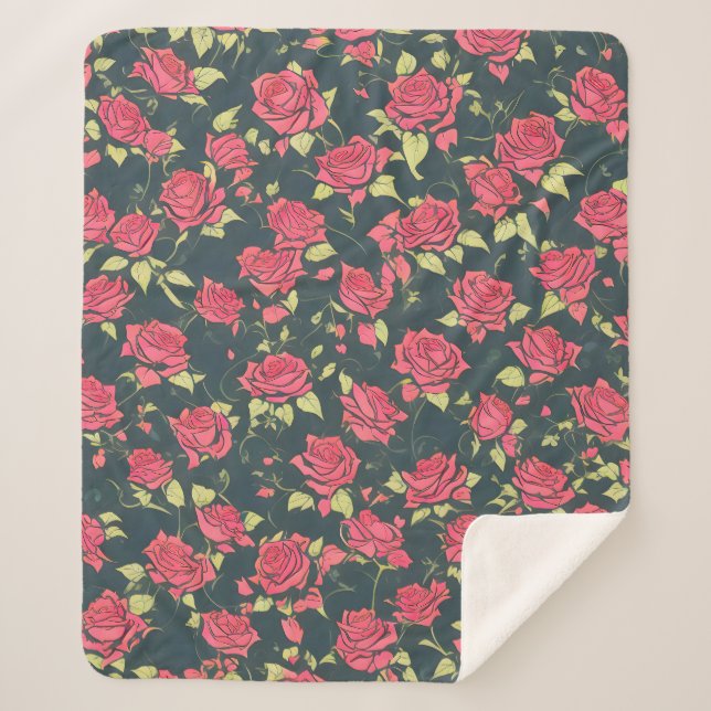 Romantic Rose Garden Sherpa Blanket (Front)