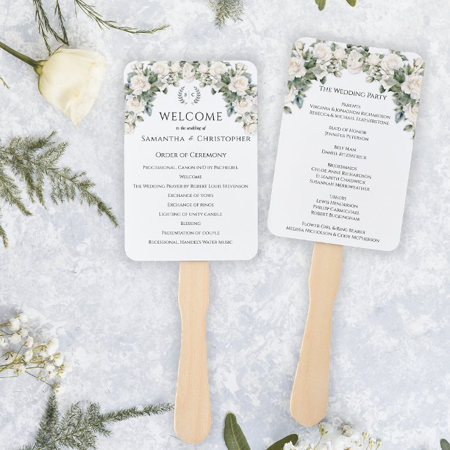 Romantic Rose Garden Wedding Program  Hand Fan (Creator Uploaded)