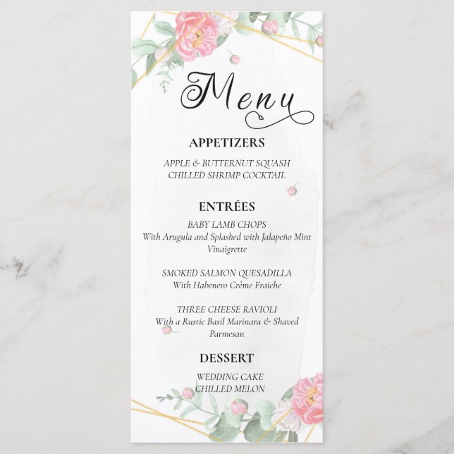 Romantic Rose Geometric Wedding Menu (Front)