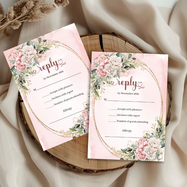 Romantic Rose Gold Blush Floral Wedding RSVP Card (Romantic Rose Gold Blush Floral Wedding RSVP Card

)