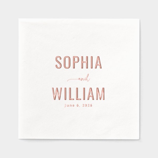 Romantic Rose Gold Calligraphy Foil Napkins (Front)