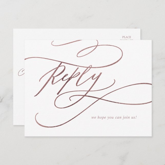 Romantic Rose Gold Calligraphy Menu Choice RSVP (Front/Back)