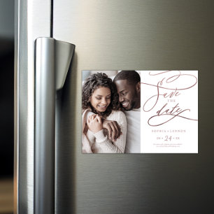 Romantic Rose Gold Calligraphy Photo Save the Date Magnetic Invitation